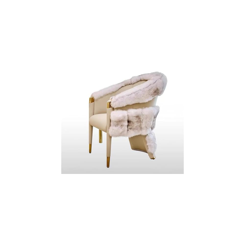 Luxury Faux Fur Accent Chair with Upholstered Leather Seat & Gold Metal Legs, Modern Dining Lounge Chair for Living Room, Bedroom, Vanity & Hotel Seating