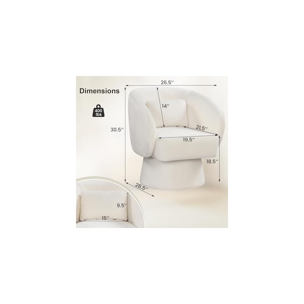 GIANTEX Swivel Accent Chair, Upholstered Barrel Chair with Curved Back & Removable Lumbar Pillow, Comfy Round Armchair with 360° Rotating Function, Single Sofa Chair for Living Room