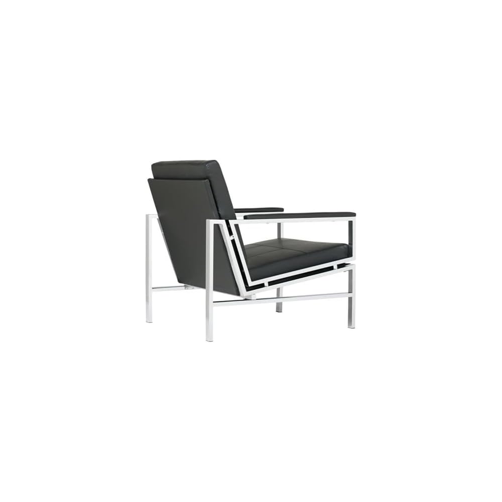Atlas Modern Accent Chair in Blended Leather, Chrome / Black