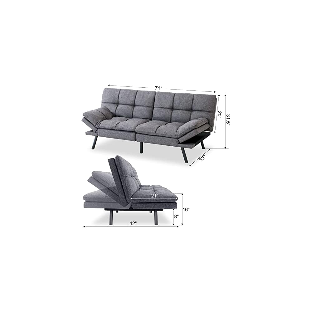 Maxspeed Futon Sofa Bed, Memory Foam Couch Convertible Loveseat, Sleeper Sofa Modern Futon Sets for Small Apartments, Compact Living Space, Office (Grey)