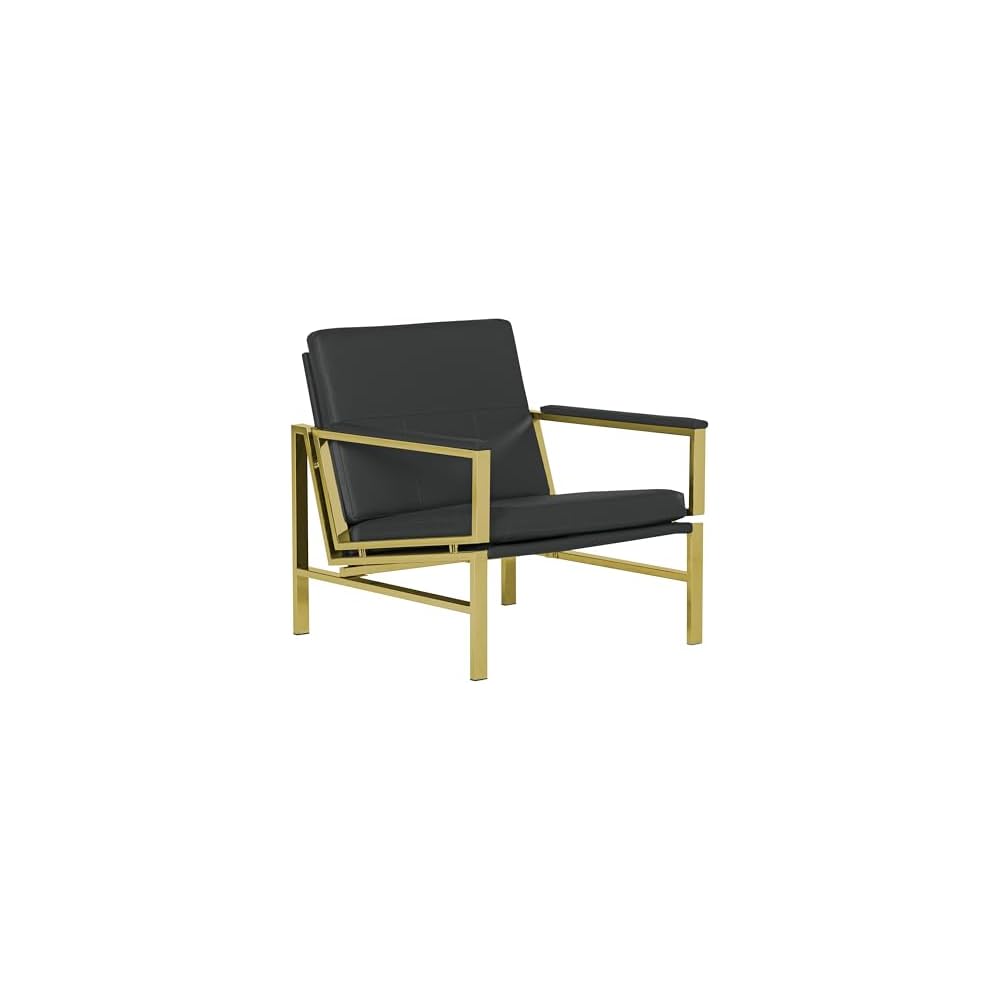 Atlas Modern Accent Chair in Blended Leather, Chrome / Black