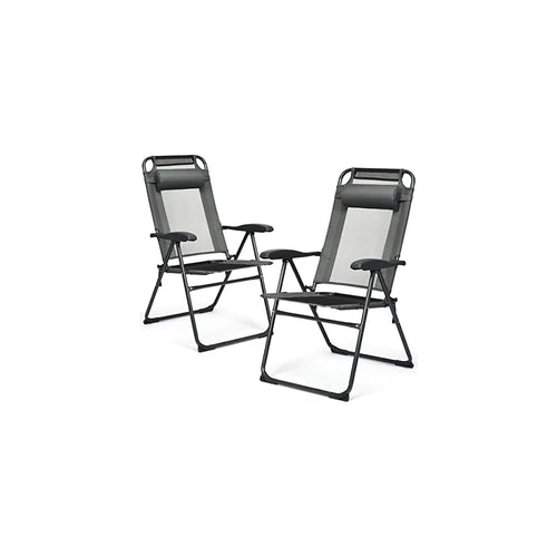 2 Piece Folding Chair Adjustable Recliner with Headrest Garden Gray