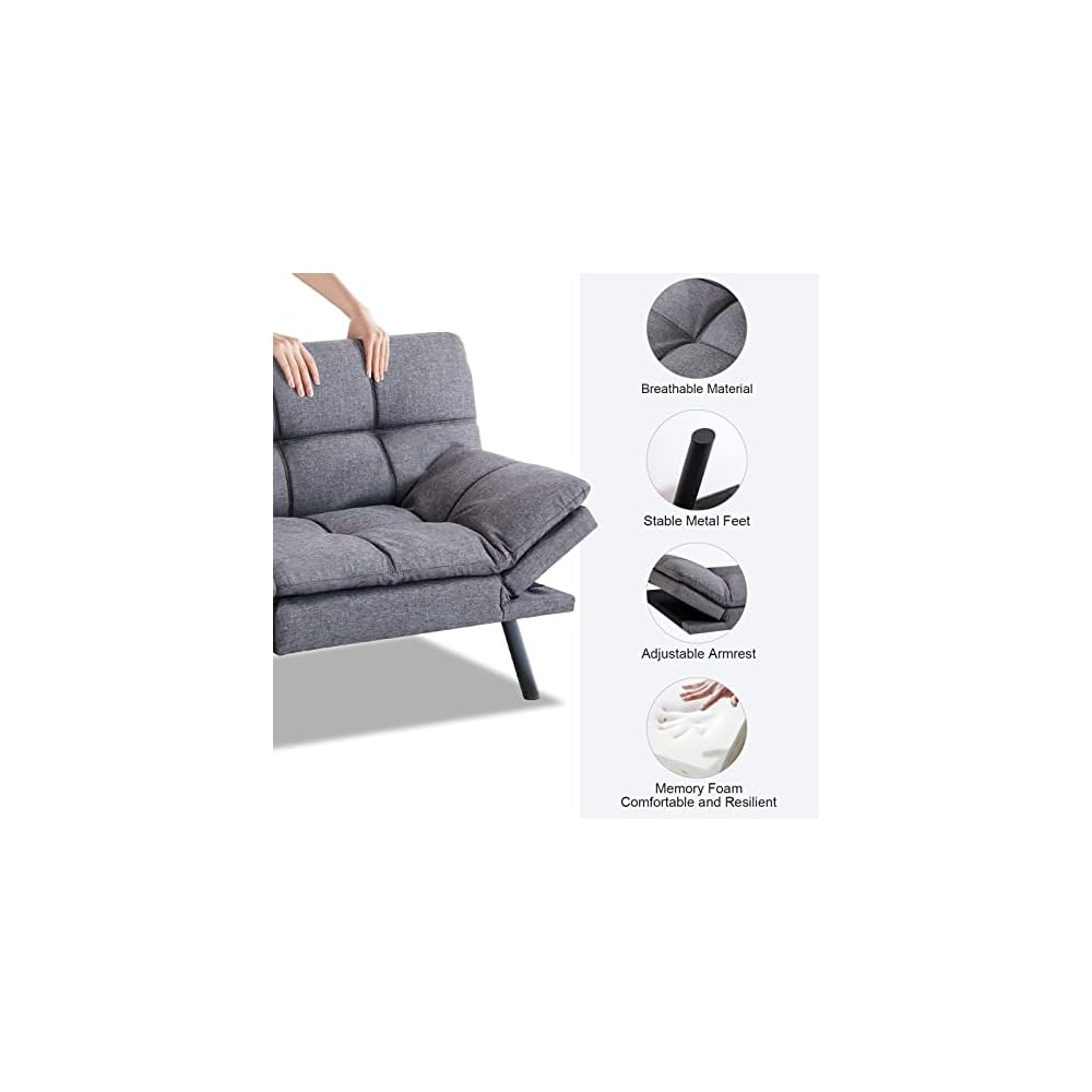 Maxspeed Futon Sofa Bed, Memory Foam Couch Convertible Loveseat, Sleeper Sofa Modern Futon Sets for Small Apartments, Compact Living Space, Office (Grey)