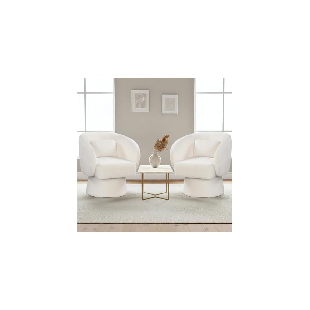 GIANTEX Swivel Accent Chair, Upholstered Barrel Chair with Curved Back & Removable Lumbar Pillow, Comfy Round Armchair with 360° Rotating Function, Single Sofa Chair for Living Room