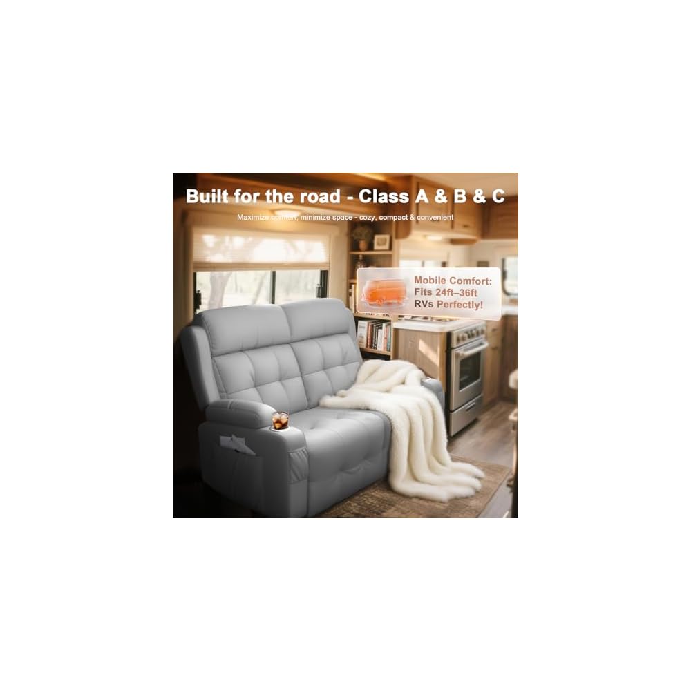 Loveseat Recliner, Oversized Massage Reclining Sofa Heavy Weight Capacity, RV Love Seat Chair Clearance with Storage, Cup Holders, Wall Hugger Couches for Living Room, Light Gray