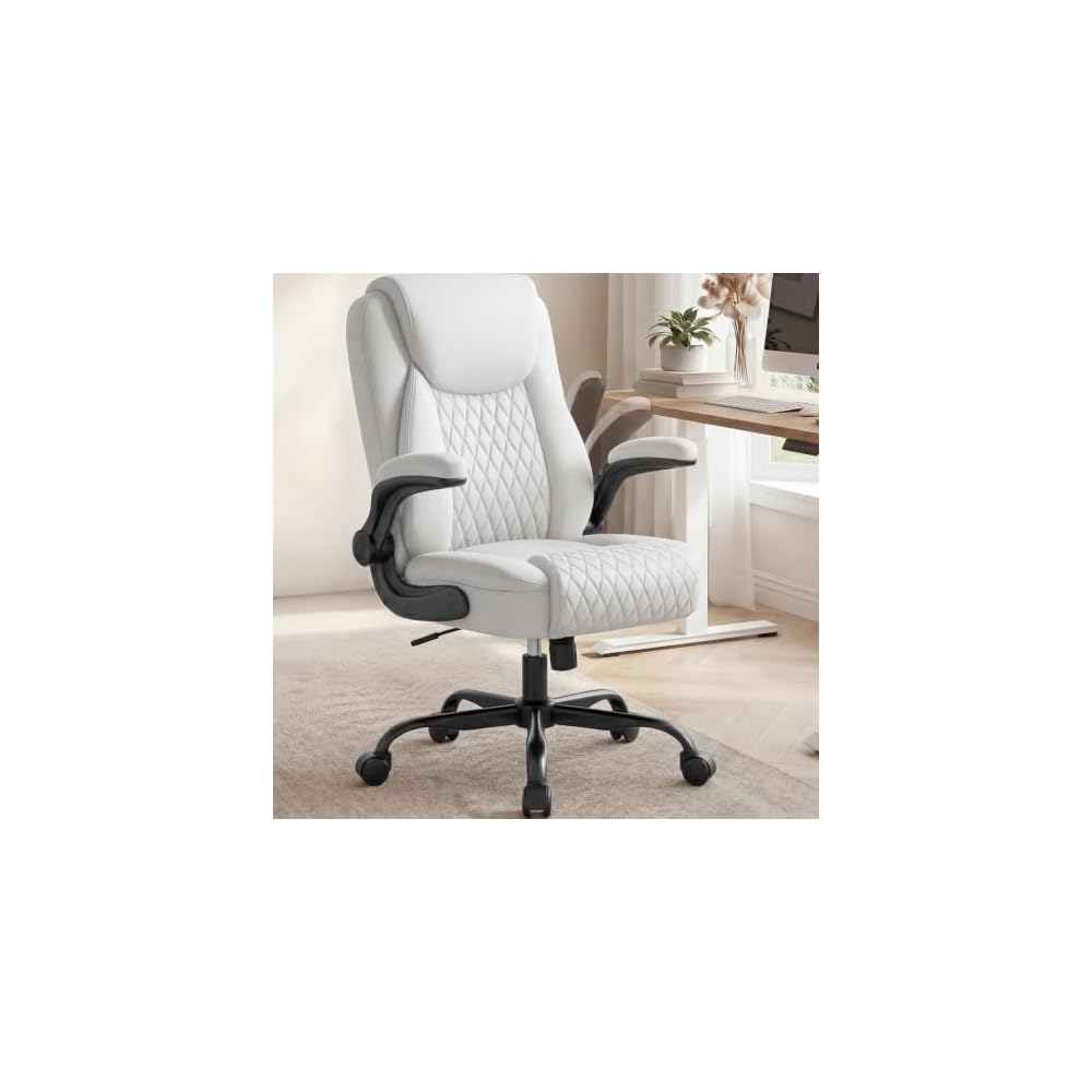 COMHOMA Mid-Back Office Chair, Ergonomic PU Desk Chair with Flip up Arms, Small Computer Gaming with Comfy Lumbar Support,Rocking Function,Sturdy Metal Base, Ink Black