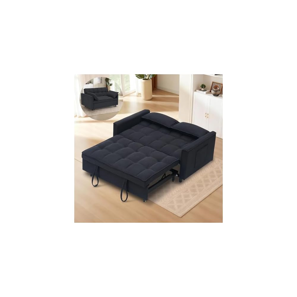 Anwick 3 in 1 Convertible Sofa Bed, Pull Out Couch Bed with Reclining Backrest and 2 Pillows, 54" Full Size Loveseat Sleeper Sofa Futon Couches Bed for Small Spaces, Living Room (Corduroy, Dark Grey)