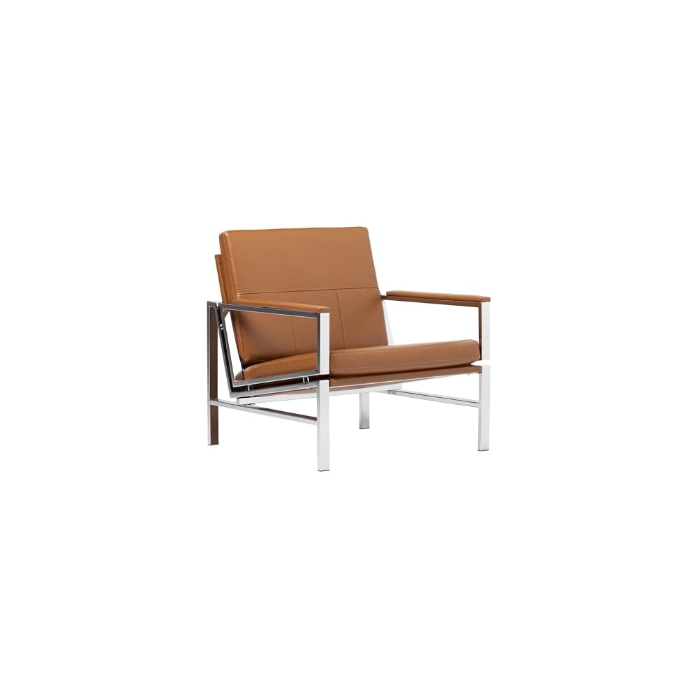 Atlas Modern Accent Chair in Blended Leather, Chrome / Black