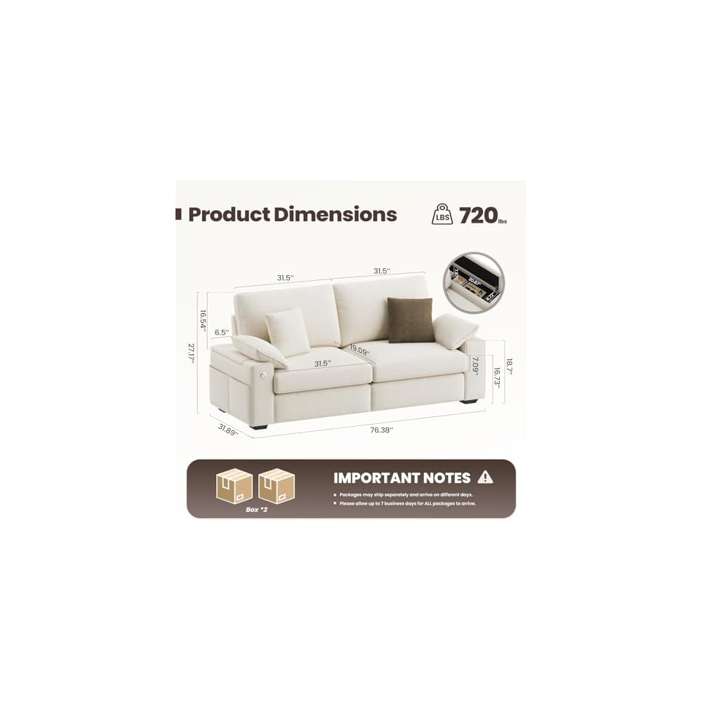MALOL 89" 3 Seater Upholstered Loveseat Sofa, Beige