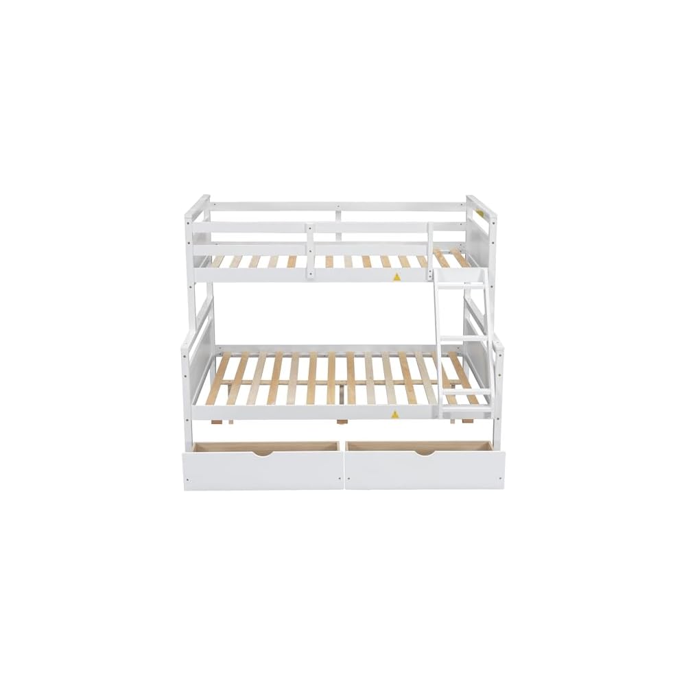 Merax Twin Over Full Bunk Bed with Two Storage Drawer, Removable Ladder and Safety Guardrail, Convertible to 2 Separated beds (White)
