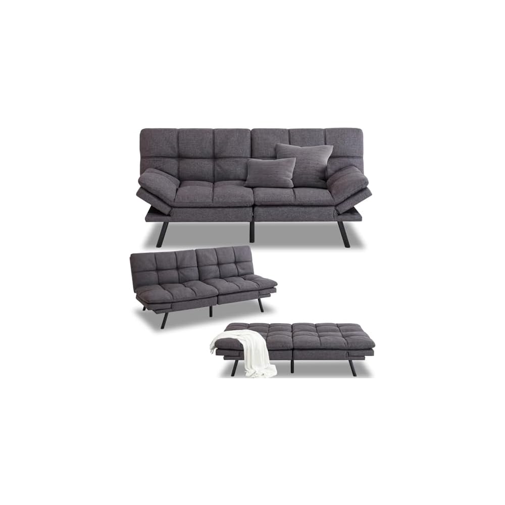 Maxspeed Futon Sofa Bed, Memory Foam Couch Convertible Loveseat, Sleeper Sofa Modern Futon Sets for Small Apartments, Compact Living Space, Office (Grey)