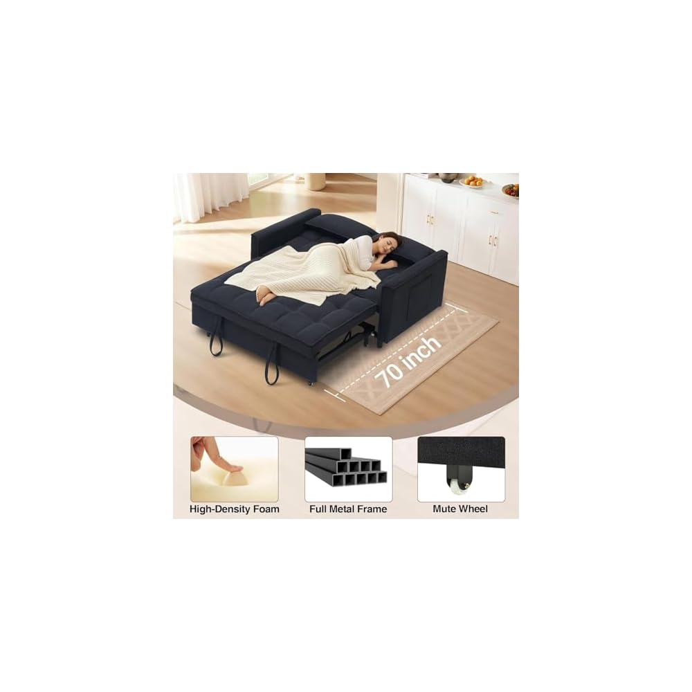 Anwick 3 in 1 Convertible Sofa Bed, Pull Out Couch Bed with Reclining Backrest and 2 Pillows, 54" Full Size Loveseat Sleeper Sofa Futon Couches Bed for Small Spaces, Living Room (Corduroy, Dark Grey)