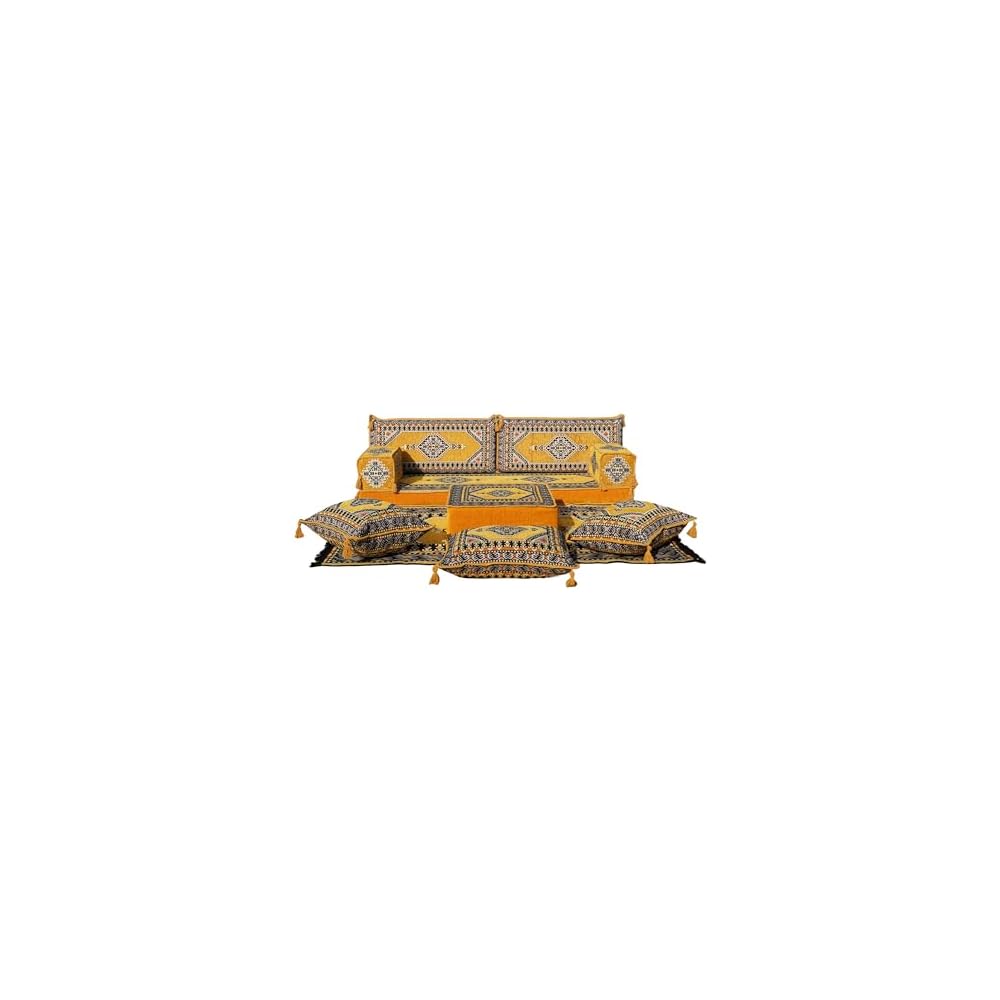 arabicsofa Ethnic Yellow Loveseat Floor Seating Sofas – Bohemian Style Floor Cushions Set