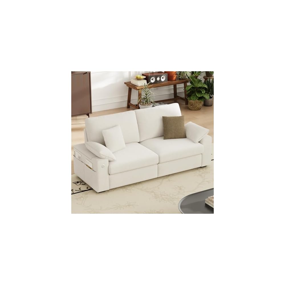 MALOL 89" 3 Seater Upholstered Loveseat Sofa, Beige