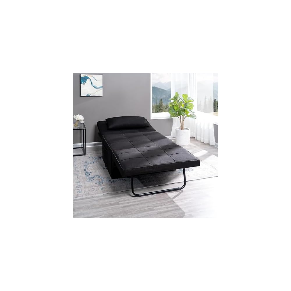 Naomi Home 4-in-1 Folding Chair Bed, Space-Saving Convertible Sleeper Sofa for Apartments & Guest Rooms, Adjustable Backrest, Linen Fabric, Includes Support Pillow in Black
