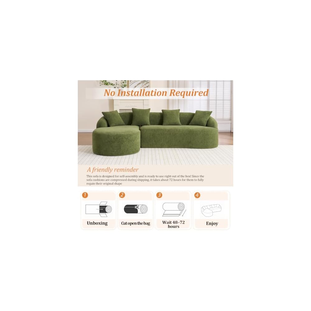 99" Boneless L Shaped Sectional Couch with Curved Backrest