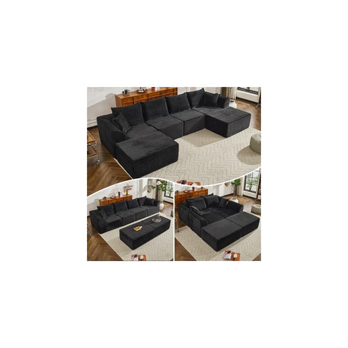 130" Sectional Couches for Living Room，U Shaped Cloud Couch Modular Sectional Sofa ，Modern Fabric Boneless Couch with Deep Seat，6 Seater Corduroy Couches, No Assembly Required