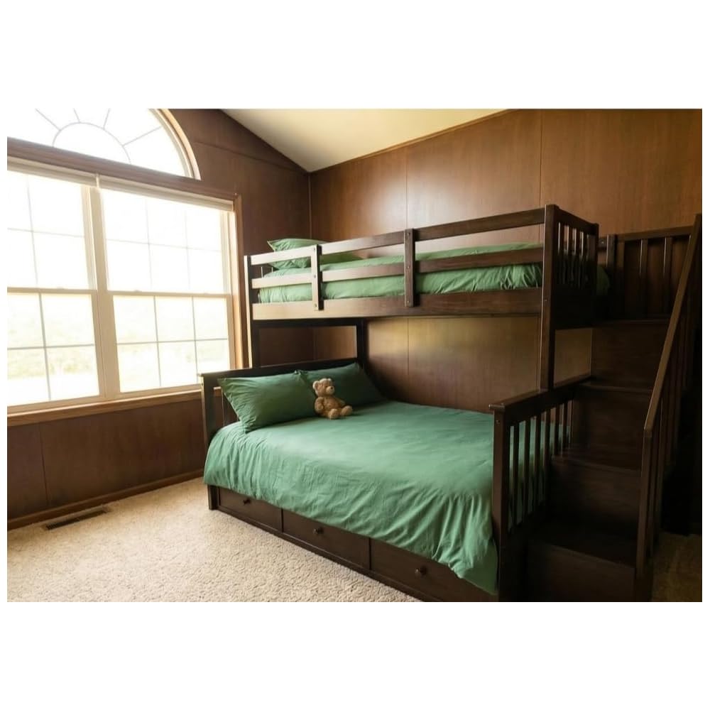 Harper & Bright Designs Wooden Bunk Bed Twin Over Full with Drawers and Storage Stairs, Stairway Bunk Bed with Full-Length Guardrails for Bedroom, Convertible to 2 Beds, No Box Spring Needed, Gray
