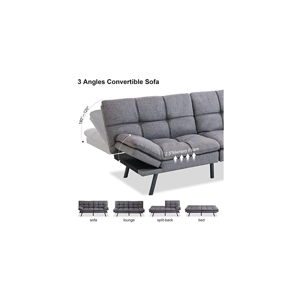 Maxspeed Futon Sofa Bed, Memory Foam Couch Convertible Loveseat, Sleeper Sofa Modern Futon Sets for Small Apartments, Compact Living Space, Office (Grey)