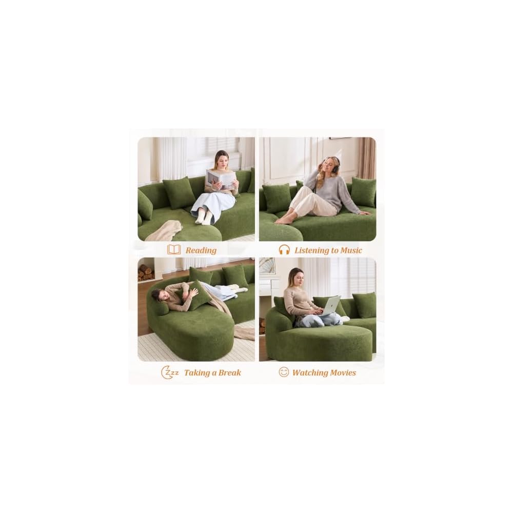 99" Boneless L Shaped Sectional Couch with Curved Backrest