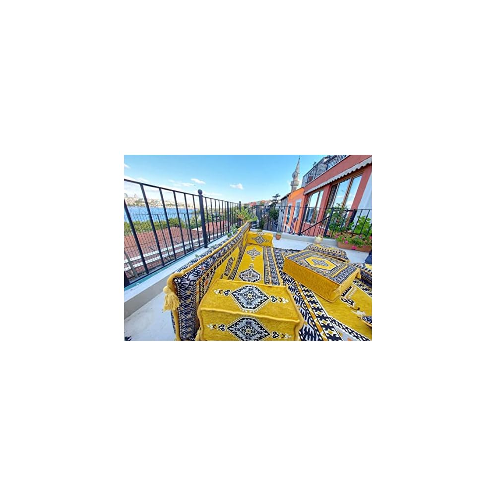 arabicsofa Ethnic Yellow Loveseat Floor Seating Sofas – Bohemian Style Floor Cushions Set