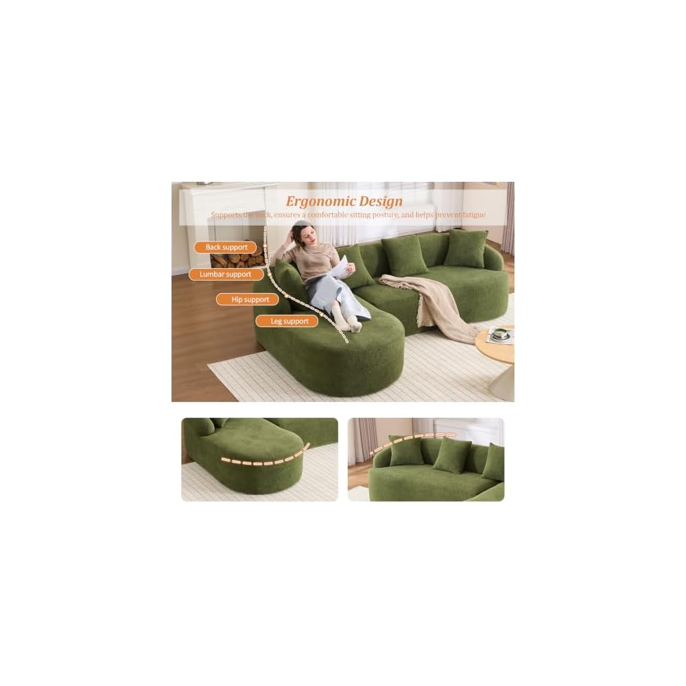 99" Boneless L Shaped Sectional Couch with Curved Backrest
