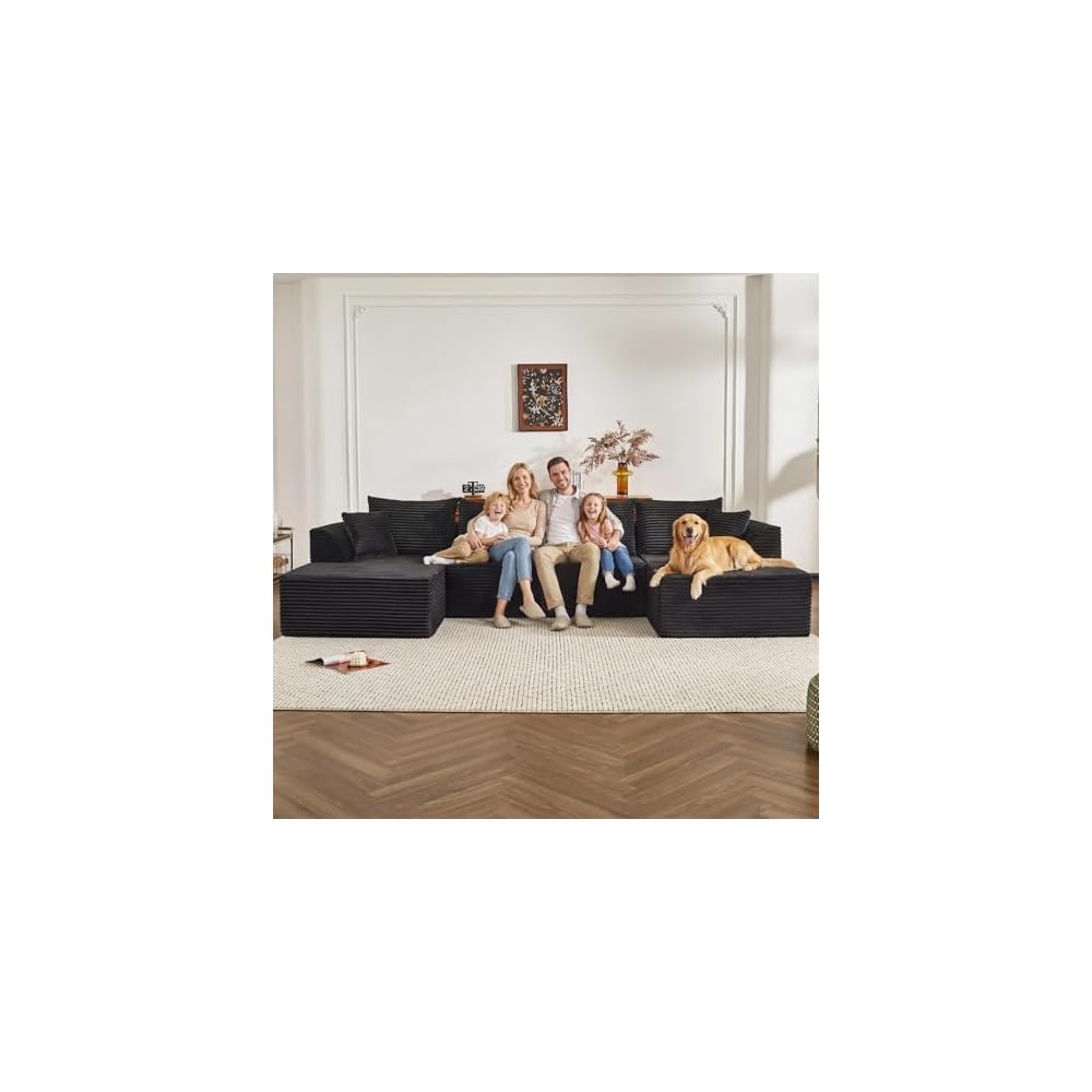 130" Sectional Couches for Living Room，U Shaped Cloud Couch Modular Sectional Sofa ，Modern Fabric Boneless Couch with Deep Seat，6 Seater Corduroy Couches, No Assembly Required