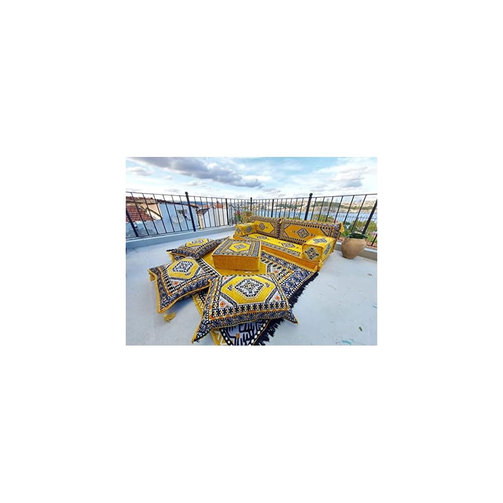 arabicsofa Ethnic Yellow Loveseat Floor Seating Sofas – Bohemian Style Floor Cushions Set