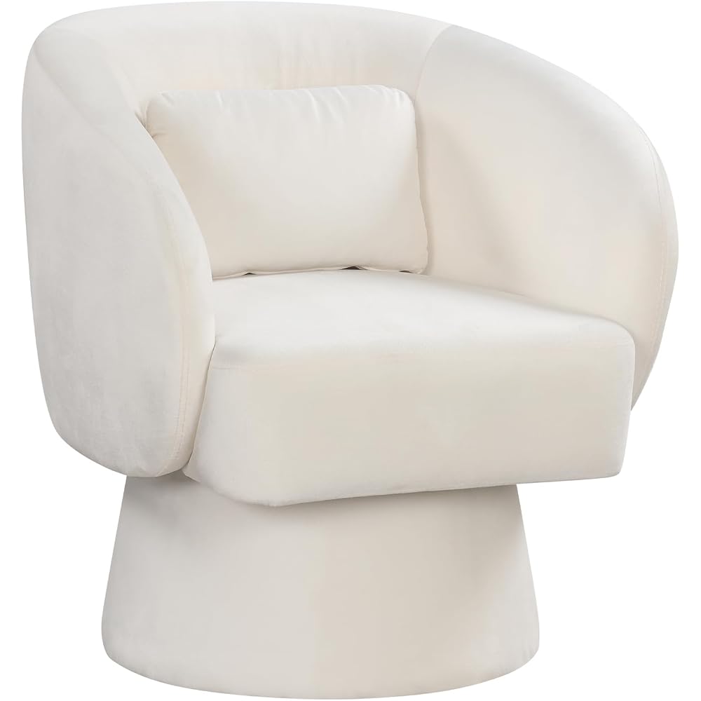 GIANTEX Swivel Accent Chair, Upholstered Barrel Chair with Curved Back & Removable Lumbar Pillow, Comfy Round Armchair with 360° Rotating Function, Single Sofa Chair for Living Room