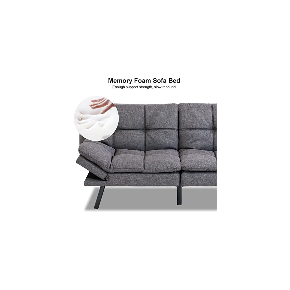 Maxspeed Futon Sofa Bed, Memory Foam Couch Convertible Loveseat, Sleeper Sofa Modern Futon Sets for Small Apartments, Compact Living Space, Office (Grey)