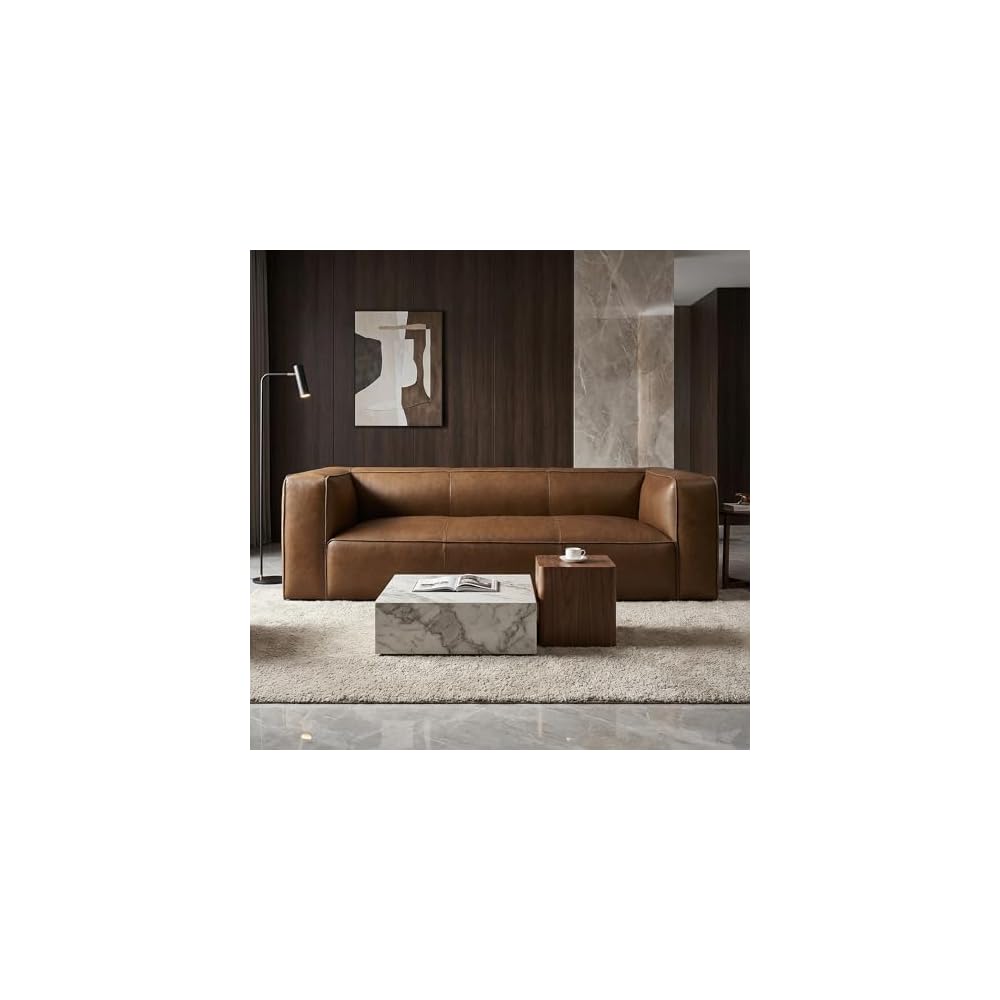 Leather Sofa, 92.5”, Solid Wood Frame, Vintage, for Living Room, Indoor Use
