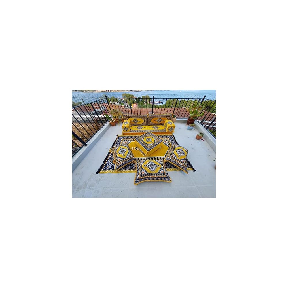 arabicsofa Ethnic Yellow Loveseat Floor Seating Sofas – Bohemian Style Floor Cushions Set
