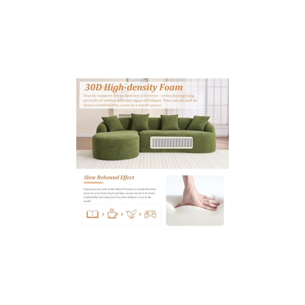 99" Boneless L Shaped Sectional Couch with Curved Backrest