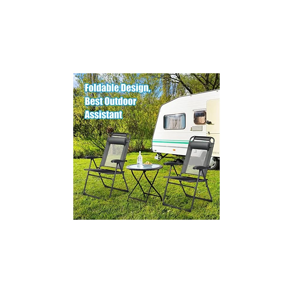 2 Piece Folding Chair Adjustable Recliner with Headrest Garden Gray
