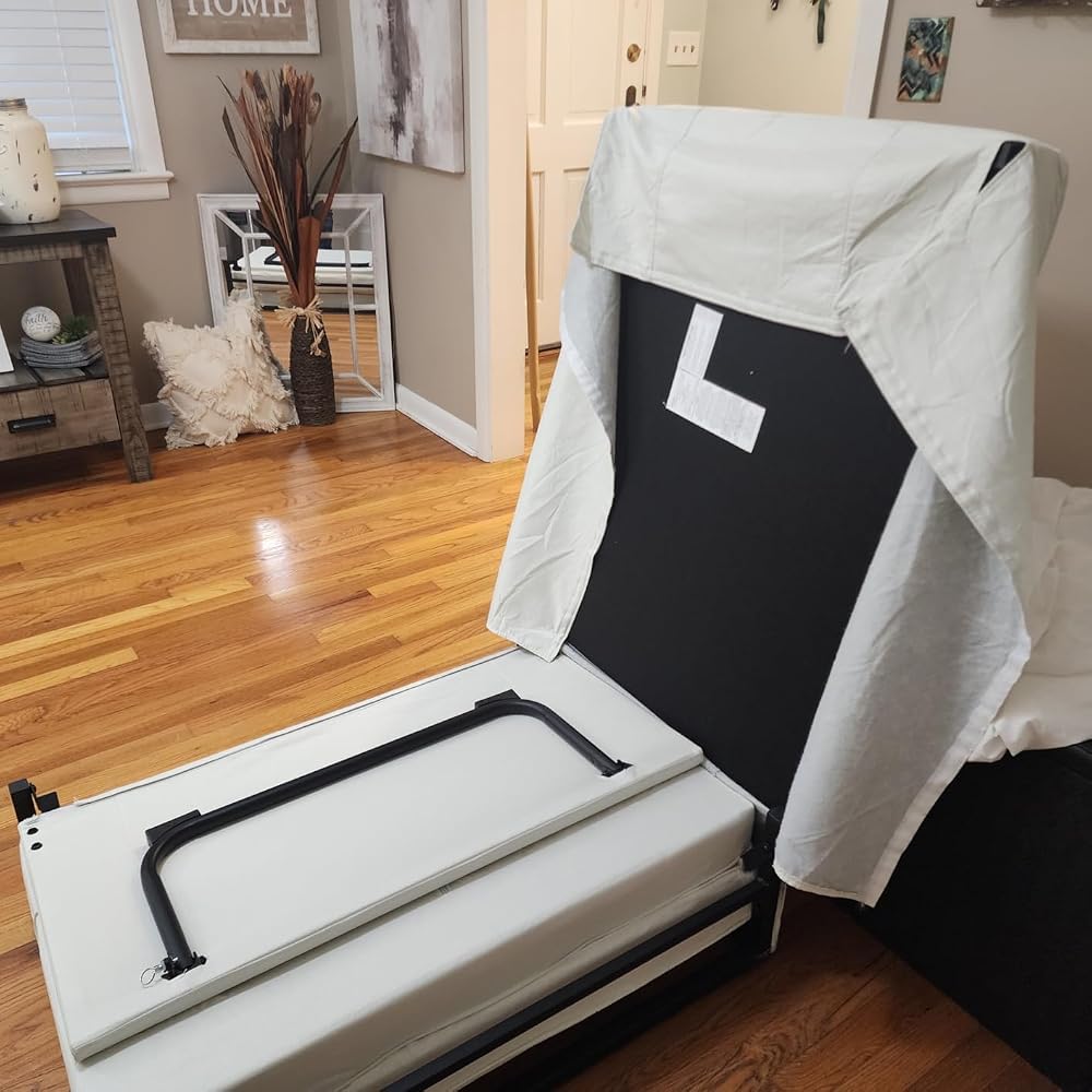 Naomi Home 4-in-1 Folding Chair Bed, Space-Saving Convertible Sleeper Sofa for Apartments & Guest Rooms, Adjustable Backrest, Linen Fabric, Includes Support Pillow in Black