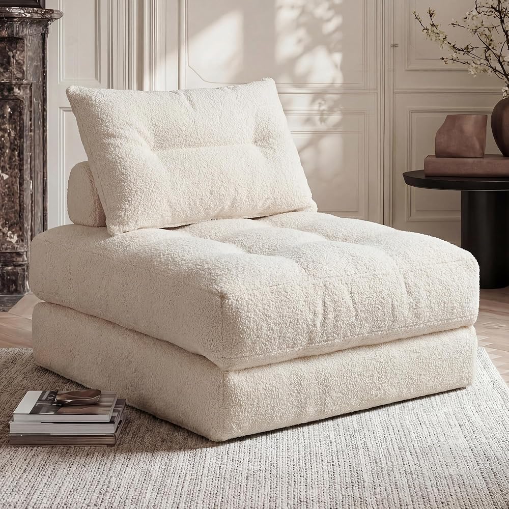 MONVANE 3-in-1 Folding Sofa Bed, Convertible Sleeper Chair Bed, Beige