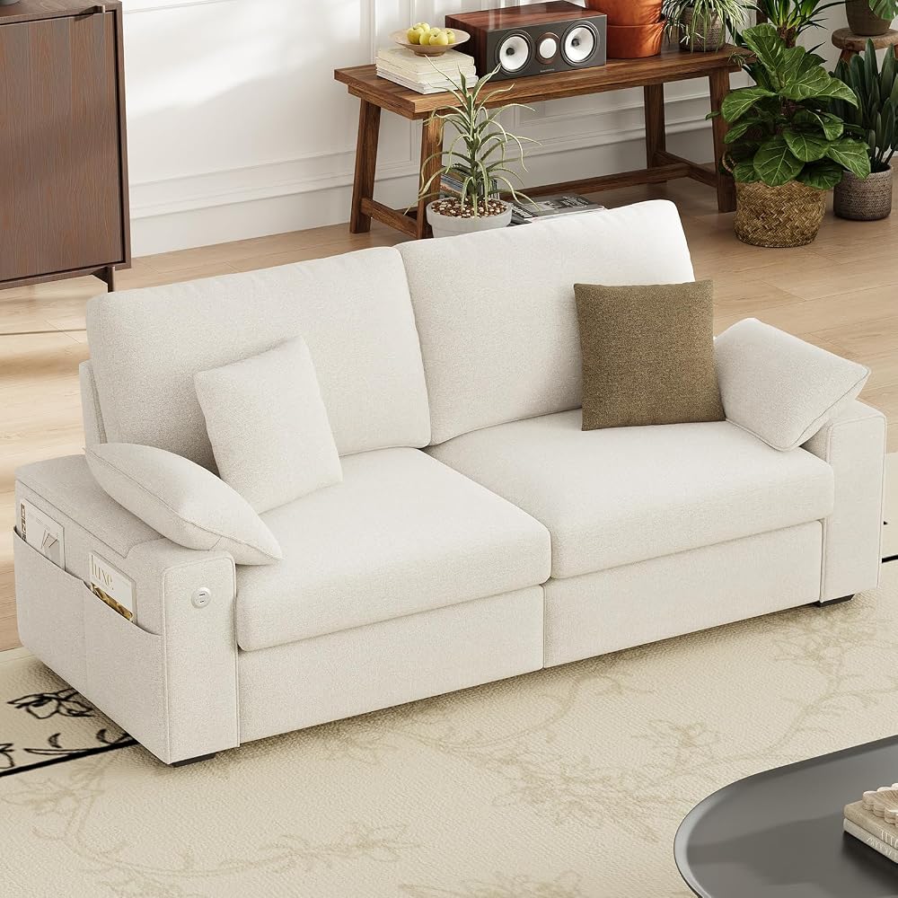 MALOL 89" 3 Seater Upholstered Loveseat Sofa, Beige