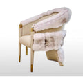 Luxury Faux Fur Accent Chair with Upholstered Leather Seat & Gold Metal Legs, Modern Dining Lounge Chair for Living Room, Bedroom, Vanity & Hotel Seating
