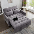 Convertible Sofa Bed, 3 in 1 Pull Out Couch, Loveseat Sleeper with Side Pocket, Sleeper Sofa with Adjustable Backrest | USB Charging Port | Two Pillows | Fabric | Light Grey